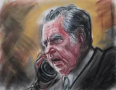 Freda Reiter, Ted Kennedy, WATERGATE COURTROOM SKETCHES: THREE WORKS, pastel on paper