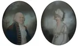 American School, Pair of Portraits, THOUGHT TO BE GENERAL HENRY KNOX AND HIS WIFE OR DAUGHTER, pastel on paper mounted on canvas