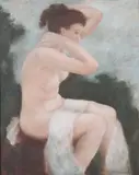 Marmian Williams Tharp Royen, Female Draped Nude, She also worked in the graphic arts in silkscreen, etching and woodcut