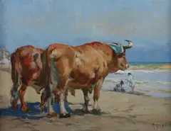 Mathias Alten, Oxen at Cabânal, Oil on canvas board