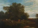 Gypsy Encampment by English School, GYPSY ENCAMPMENT, oil on canvas laid down on board, sold Nov 2008