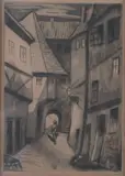 Continental School, Alley with Figure, Etching