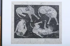 Jan Heath, My Dogs Has Fleas, Woodblock print