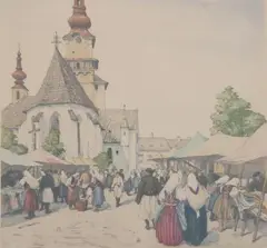 Tavík František Šimon, Market Scene, Etching/aquatint
