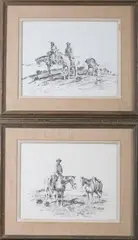 Curtis Wingate, WESTERN SCENES: TWO WORKS, first signed, Pen and ink on paper