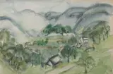 Valley Landscape by American School, VALLEY LANDSCAPE, watercolor on paper, offered Dec 2008