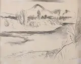 Harold Giese, Western Landscape, Ink and wash on paper