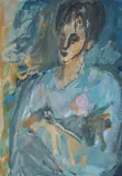 American School, Woman in Green and Blue, WOMAN IN GREEN AND BLUE, gouache on paper