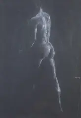 American School, Academic Nude Study, Chalk on black paper