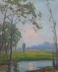William. E. Greason, Misty Morning, Oil on canvas board