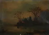 American School, House on a Riverside, Oil on canvas