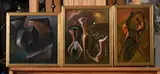 Samuel Finley Breese Morse, TWO FIGURES and ABSTRACT and SURREALIST LANDSCAPE: THREE WORKS, Oil on board - largest: 12 in. x 10 in