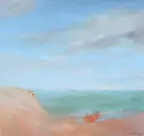 Eskenazi, Seashore with Figures and Beached Fishing Boat, Oil on canvas