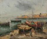 Giordano, Italian Coast with Fishing Boats, Oil on canvas