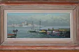Sailboats at Shore by Continental School, Oil on panel, sold Dec 2008