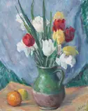 Tulips Is a Pitcher by American School, Oil on canvas, sold Dec 2008