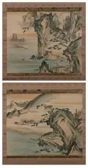 Landscape by Anonymous, Two scrolls, color and ink on silk, unsigned; wood box, offered Feb 2009