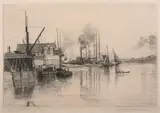 Easby'S Point by Eleaner Hutchinson Miller, The Creek once emptied into a sizable bay where, as depicted in Miller''s 1903 etching, there were boathouses, shipyards, sold Feb 2009