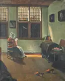 Woman Reading by Window Light by Continental School, WOMAN READING BY WINDOW LIGHT, oil on canvas, offered Feb 2009