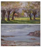 SEASCAPE and FARM WITH TREES AND ANIMALS: TWO WORKS by French School, SEASCAPE and FARM WITH TREES AND ANIMALS: TWO WORKS, oil on board, sold Feb 2009