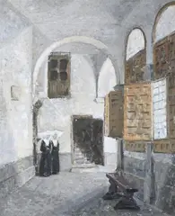 Bentos, Two Nuns in Church Archway, Oil on canvas