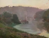 Paul Rene Eugene Seiffert, Boat Docked Along the River, Oil on board