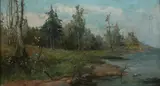 J. Klar, Trees at Shoreline, Oil on canvas