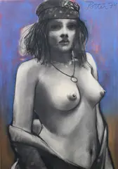 Nude in Headband by George Potter, Pastel on paper, offered Feb 2009