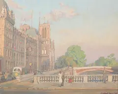 Seigfried Hahn, ALONG THE SEINE: TWO WORKS, each signed and dated '56 lower right, Gouache on paper