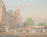 Seigfried Hahn, ALONG THE SEINE: TWO WORKS, each signed and dated '56 lower right, Gouache on paper