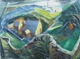 Niles Spencer, Landscape with Farm and Figure at Fence, Watercolor and gouache on paper
