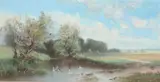 John Francis Murphy, Landscape with Ducks on Pond, Pastel on paper