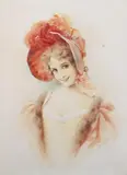 Leon Moran, Woman in Bonnett, Watercolor on paper