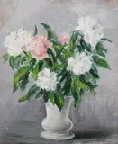 T. Gray, Peonies in Vase, Oil on canvas