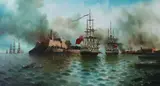 English Invasion by Ship by American School, Oil on canvas, sold Feb 2009
