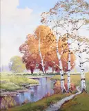 Ernest Fredericks, Autumn Birches, Oil on canvas