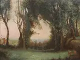 Frederick Ballard Williams, Barbizon Landscape with Figures, BARBIZON LANDSCAPE WITH FIGURES, oil on board