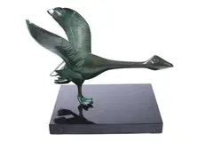 John Dreyfuss, Duck, Bronze with verdigris patina on black marble base. - Height: 20 in