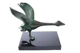 John Dreyfuss, Duck, Bronze with verdigris patina on black marble base. - Height: 20 in