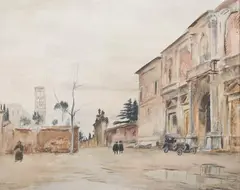 Michele Cascella, Piazza Dei Cavalieri Di Malta, Watercolor on paper