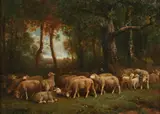 Charles Jacques, Sheep Grazing in a Clearing, Oil on panel