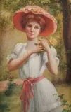 Emil Vernon, Portrait of a Lady with Pink Bow, Oil on panel