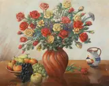 Robert Brackman, Still Life with Flowers and Fruit Bowl, Oil on canvas