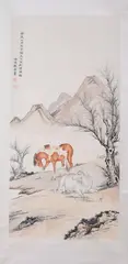 Two Horses by Jin Ma, Ink and color on paper scroll, offered Apr 2009