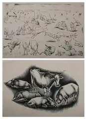 George Biddle, BRINGING HOME THE COWS ON THE BANKS OF THE HUDSON and THE SIESTA: TWO WORKS, first, Lithograph