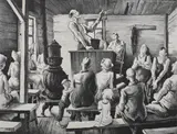 The Meeting by Thomas Hart Benton, Lithograph, with original label from Associated American Artists, sold Apr 2009