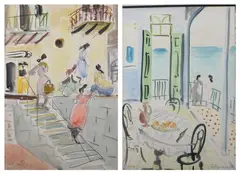 Shimshon Holzman, LANDSCAPE AND FIGURE STUDIES: NINE WORKS, each signed lower right in pencil, Watercolor and pencil on paper