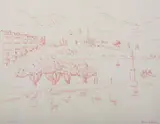 Alice Acheson, Boston Common with Swan Ponds, Red ink on paper
