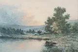 Fred Rohr, Lake Landscape at Dusk, Watercolor