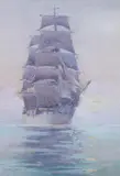 K.E. Hunter, Clipper Ship at Dawn, Watercolor on paper